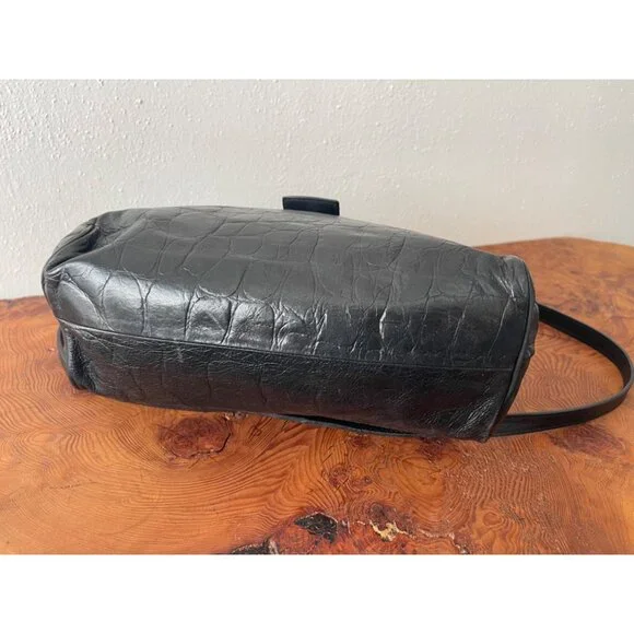 VTG Franco Godi Italia Black Crocodile Embossed Leather Satchel Style Handbag - Picture 9 of 16